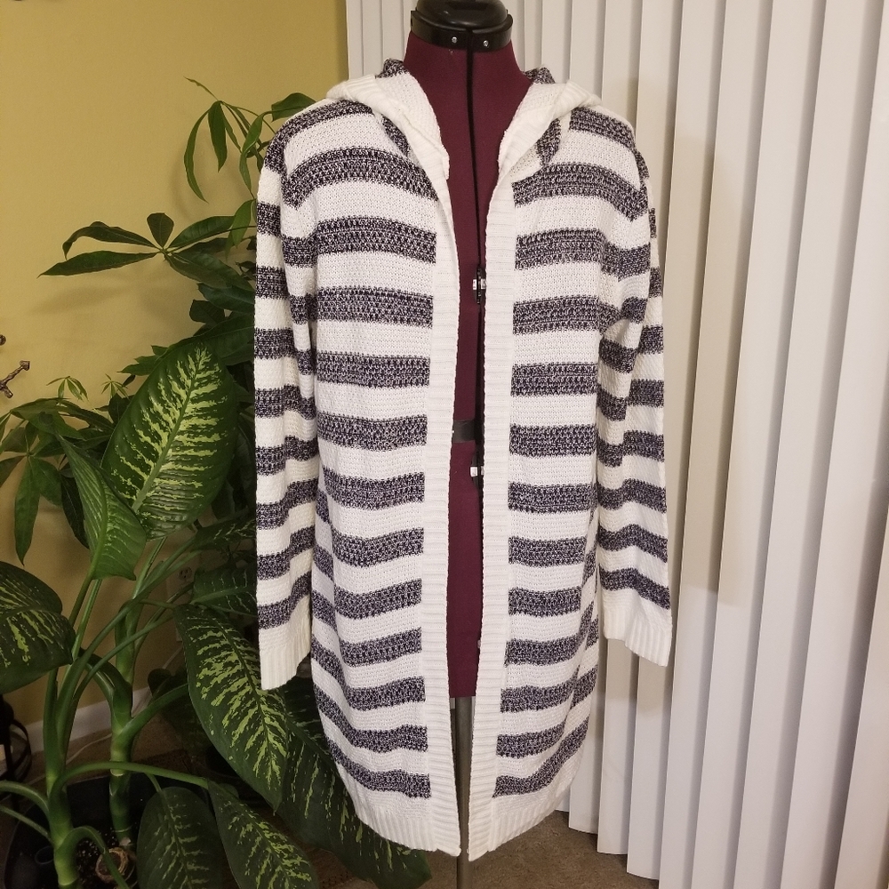 Hooded knit open cardigan sweater